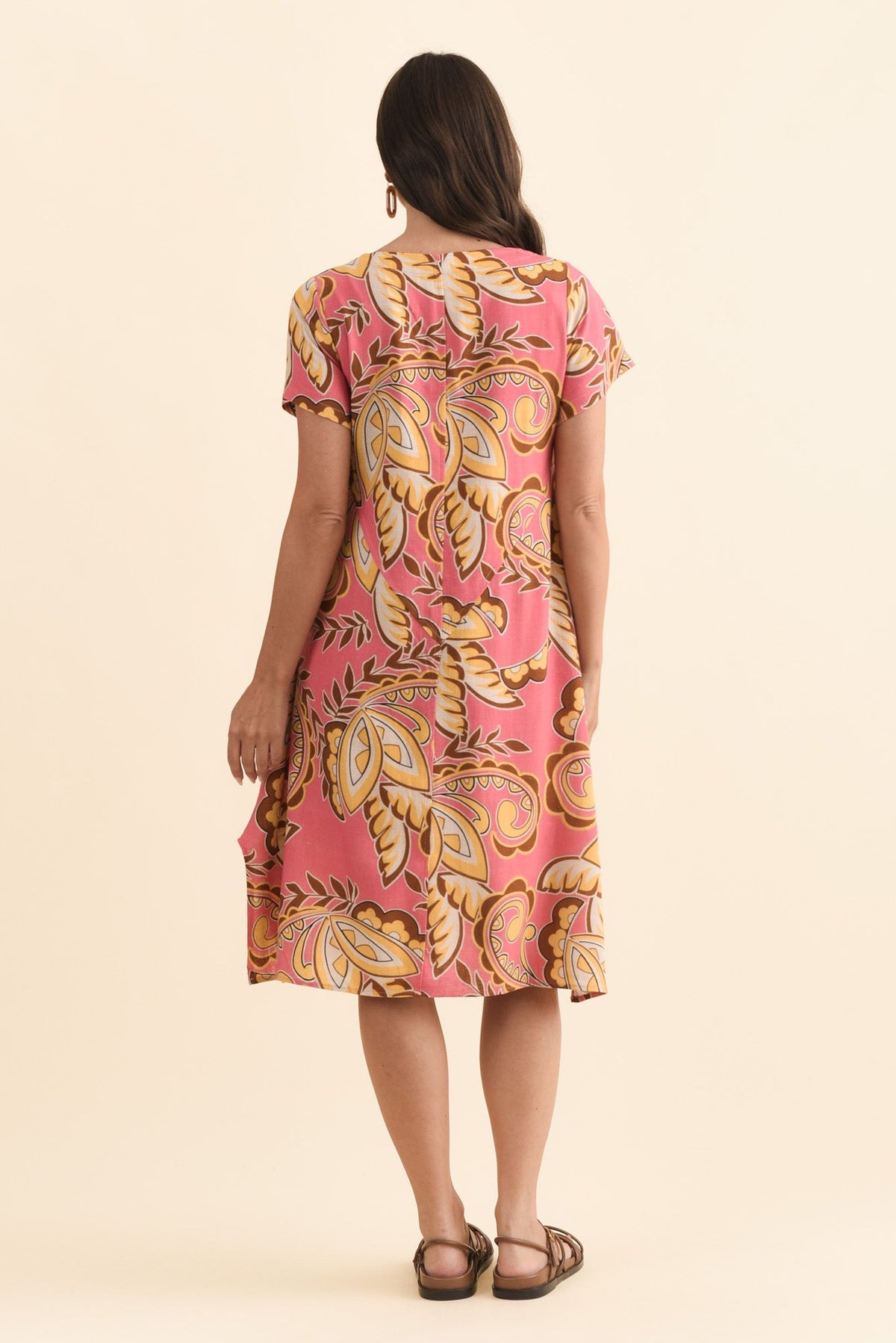 Bryant Yellow Leaf Linen Cotton Dress Side View