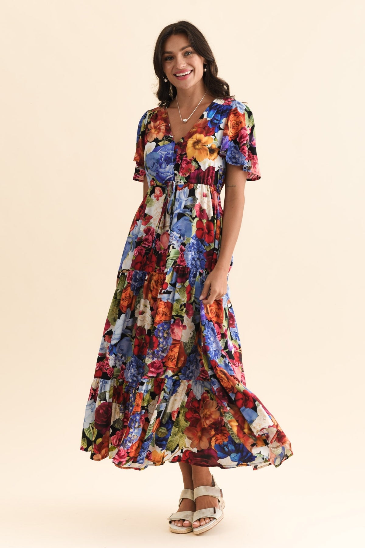Butler Orange Garden Tie Maxi Dress Full Length View