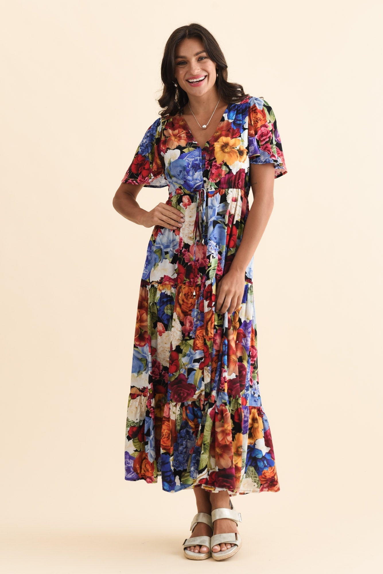Butler Orange Garden Tie Maxi Dress Front View