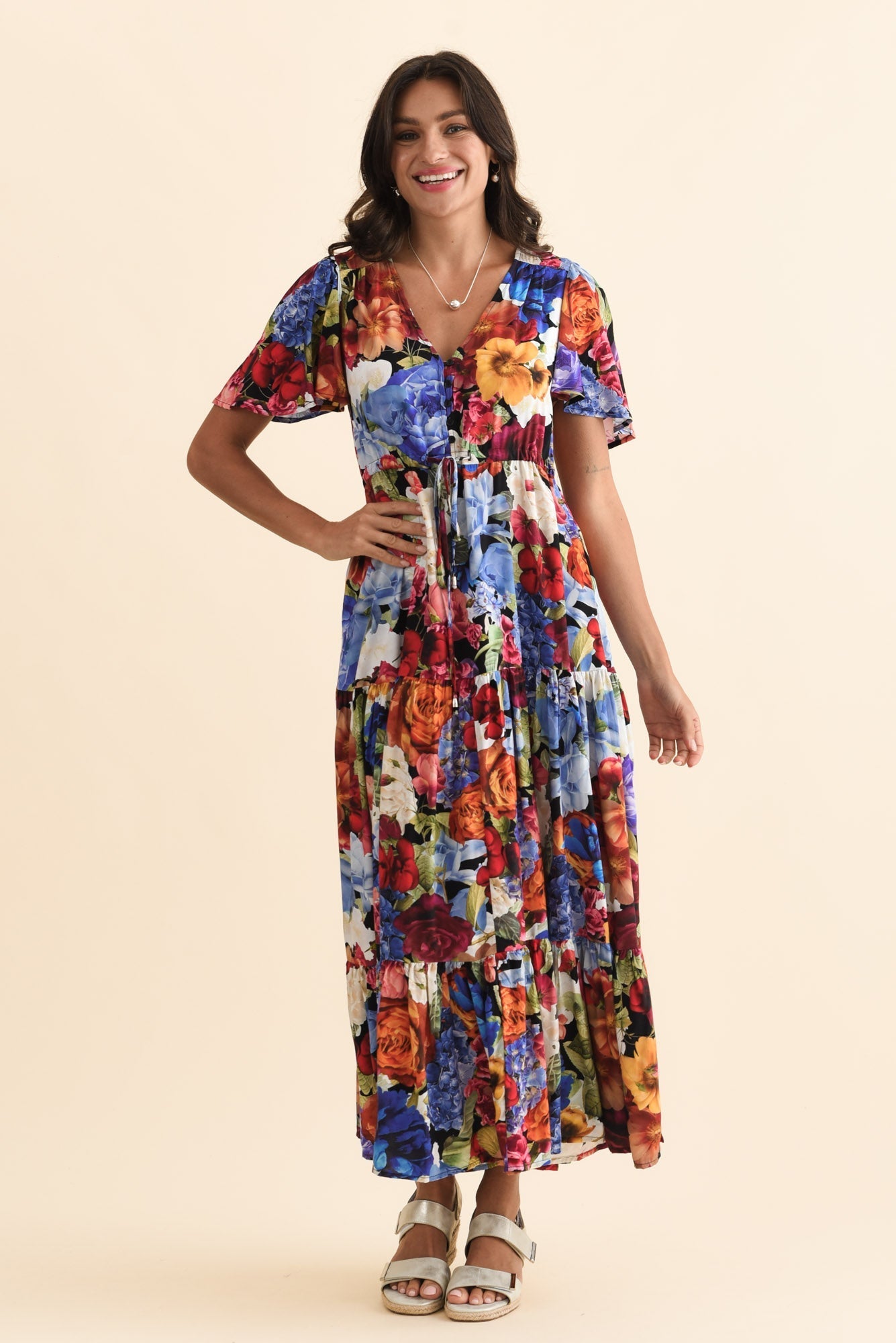 Butler Orange Garden Tie Maxi Dress Front View 2