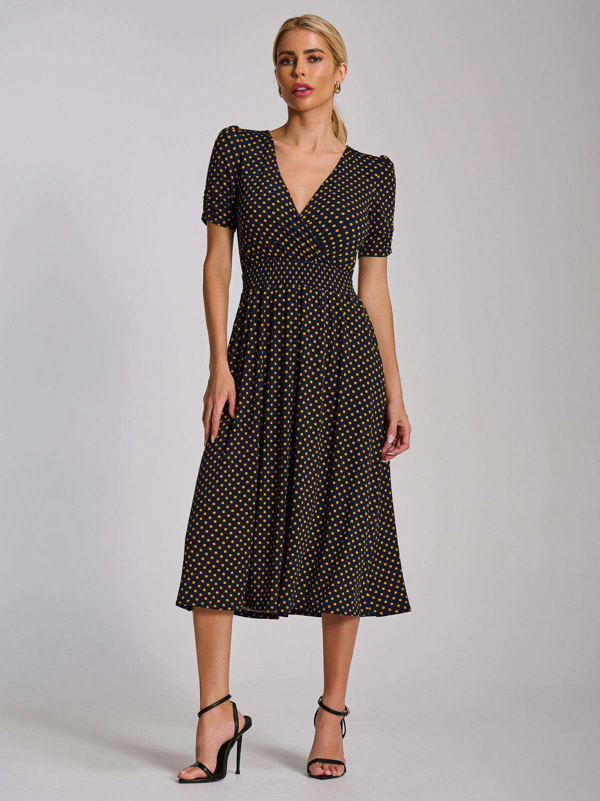 Short Sleeve Printed Jersey Midi Dress Styled View