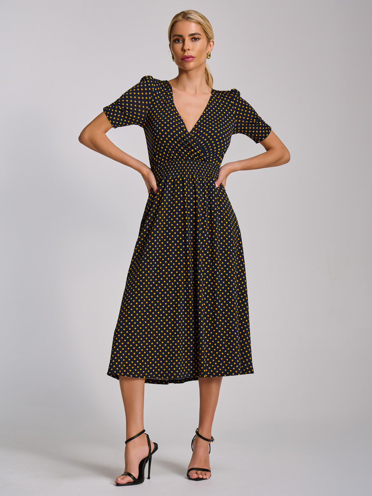 Short Sleeve Printed Jersey Midi Dress Front View