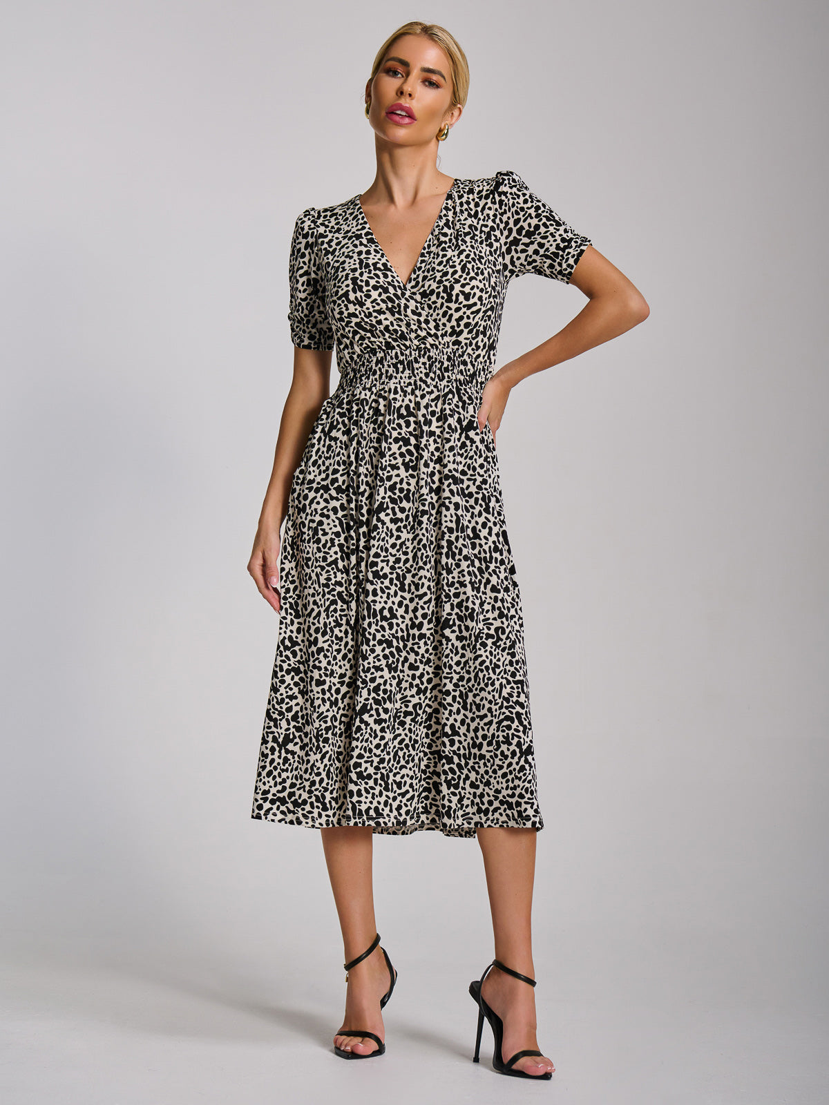 Short Sleeve Printed Jersey Midi Dress WHITE ANIMAL Back View