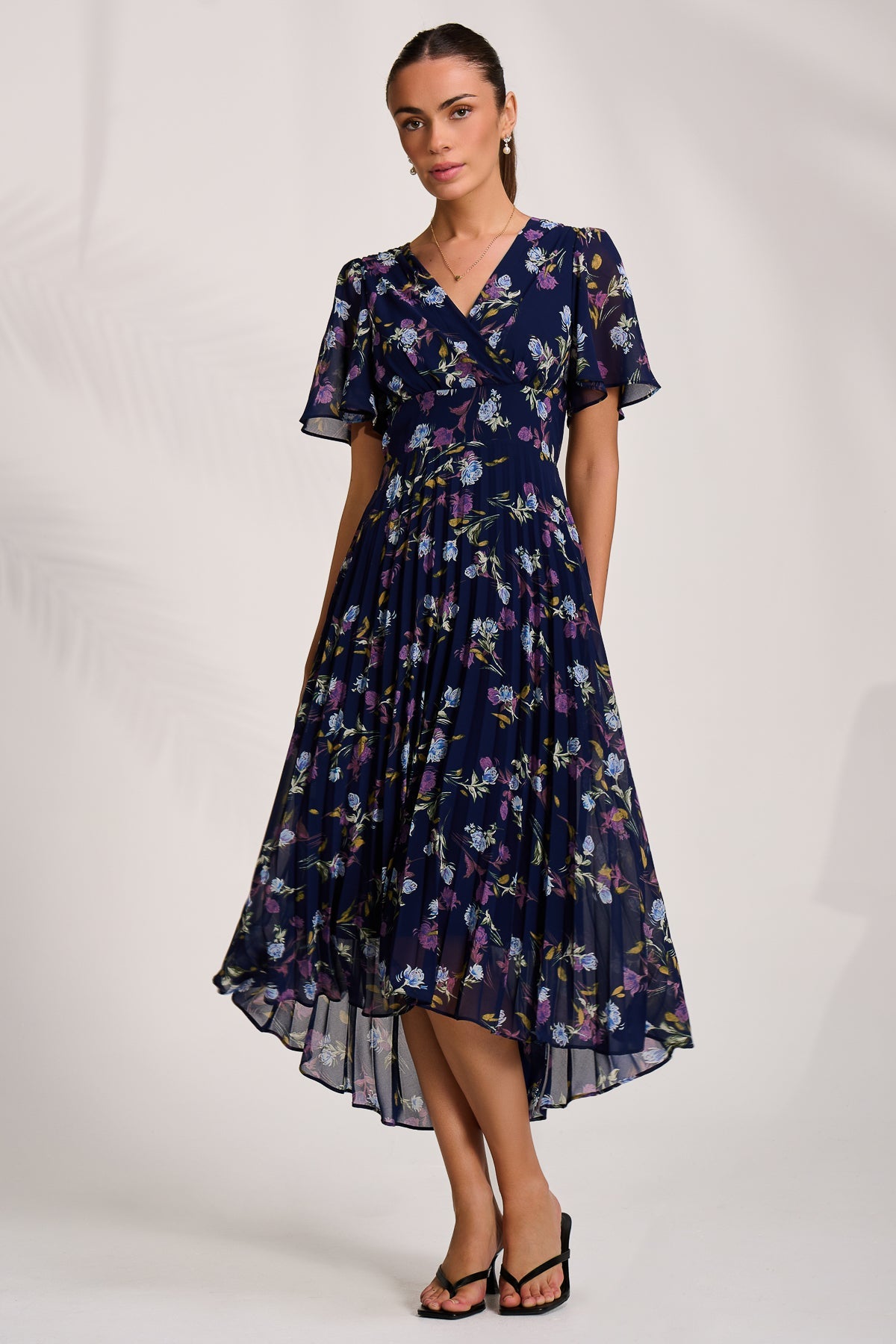 Printed Chiffon Pleated Maxi Dress Side View