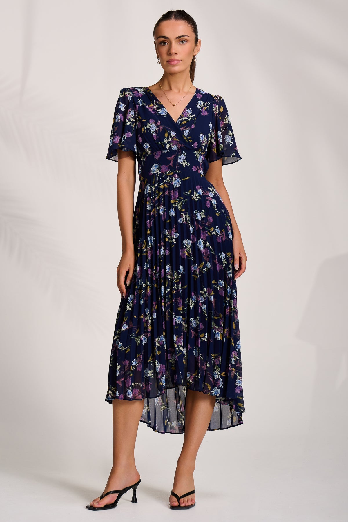 Printed Chiffon Pleated Maxi Dress Styled View