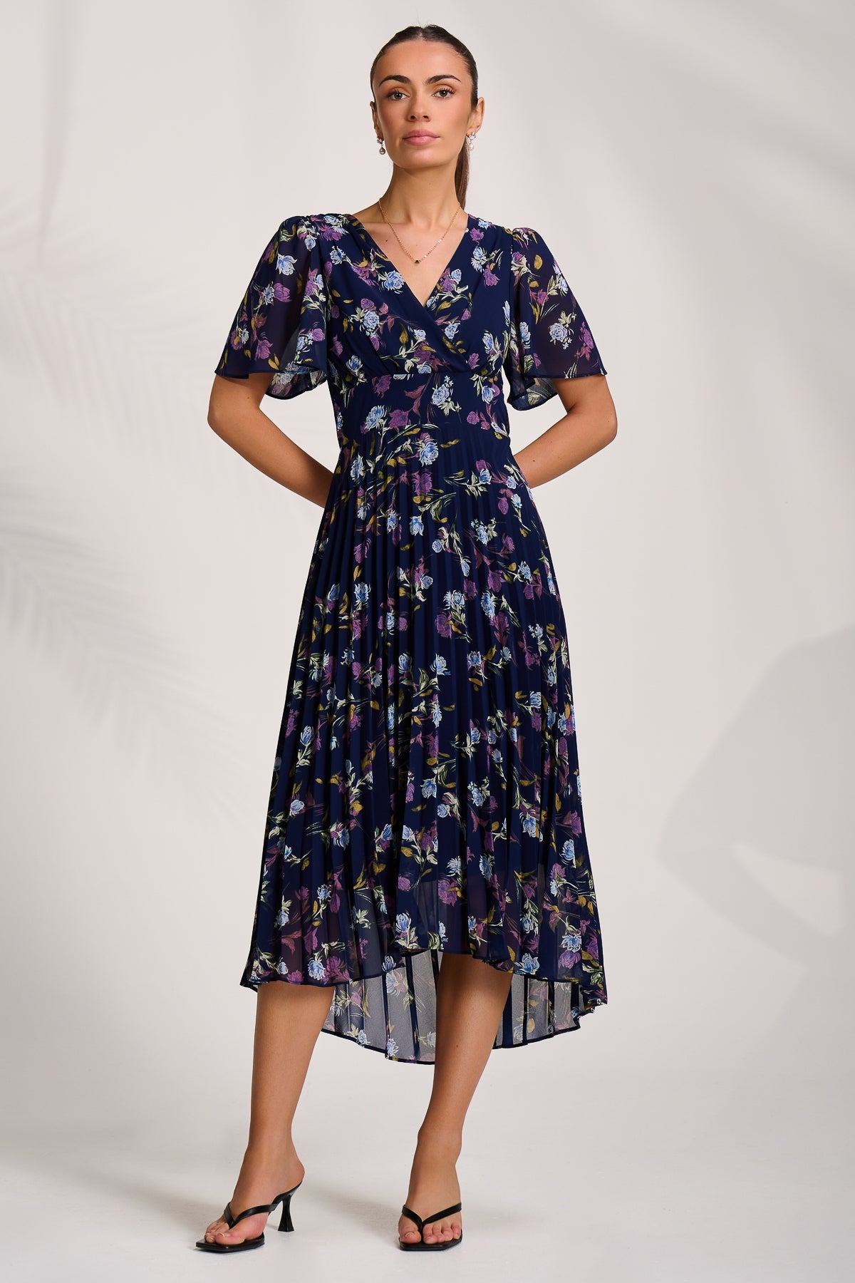 Printed Chiffon Pleated Maxi Dress Full Length View