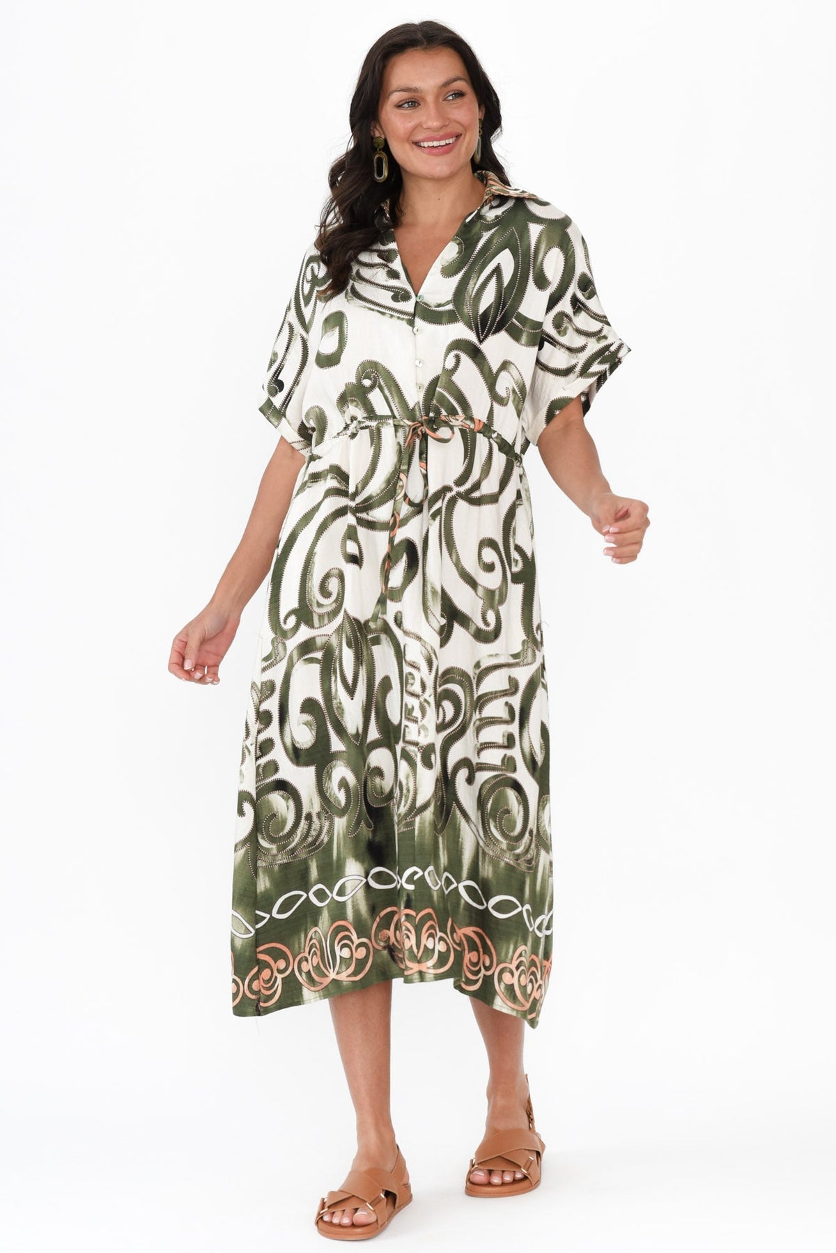 Calixta Green Abstract Pocket Dress Full Length View