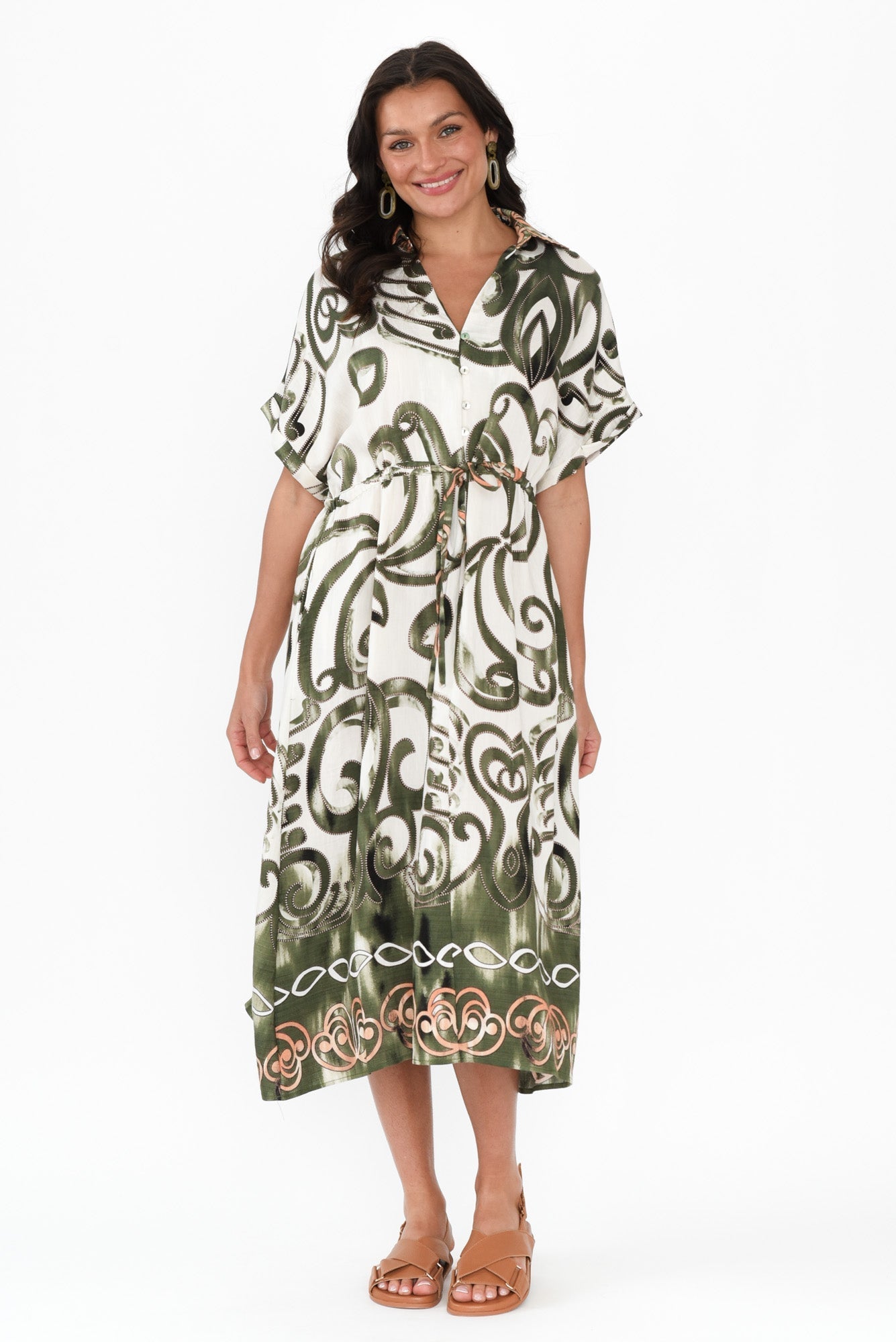 Calixta Green Abstract Pocket Dress Front View