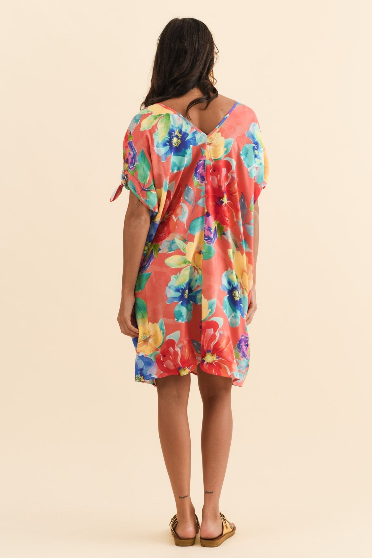 Candice Coral Bloom Cold Shoulder Kaftan Side View