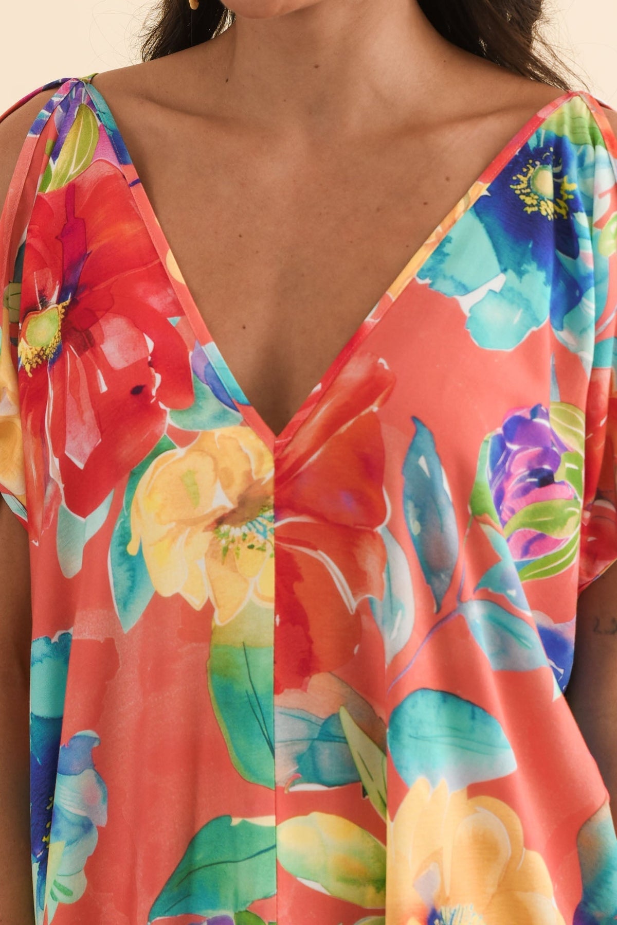 Candice Coral Bloom Cold Shoulder Kaftan Detail View