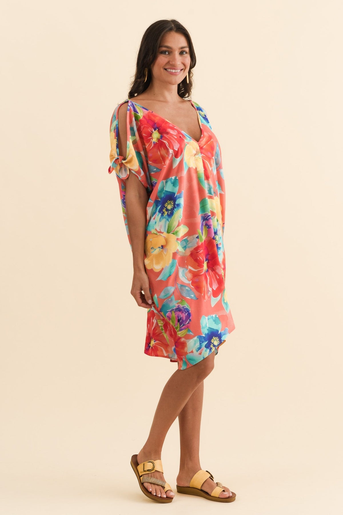Candice Coral Bloom Cold Shoulder Kaftan Back View