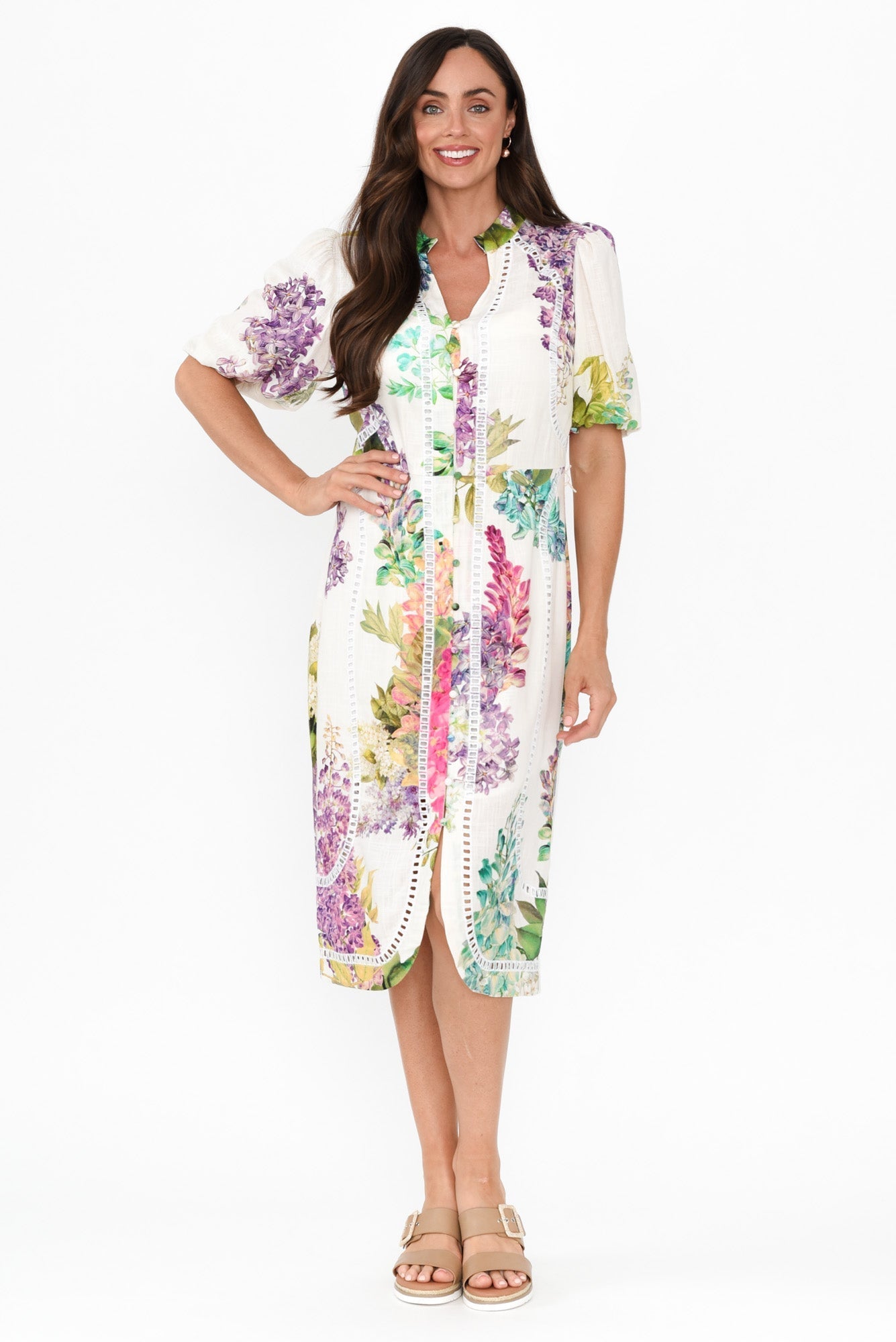 Carlyle Wisteria Alba Linen Blend Dress Front View 2