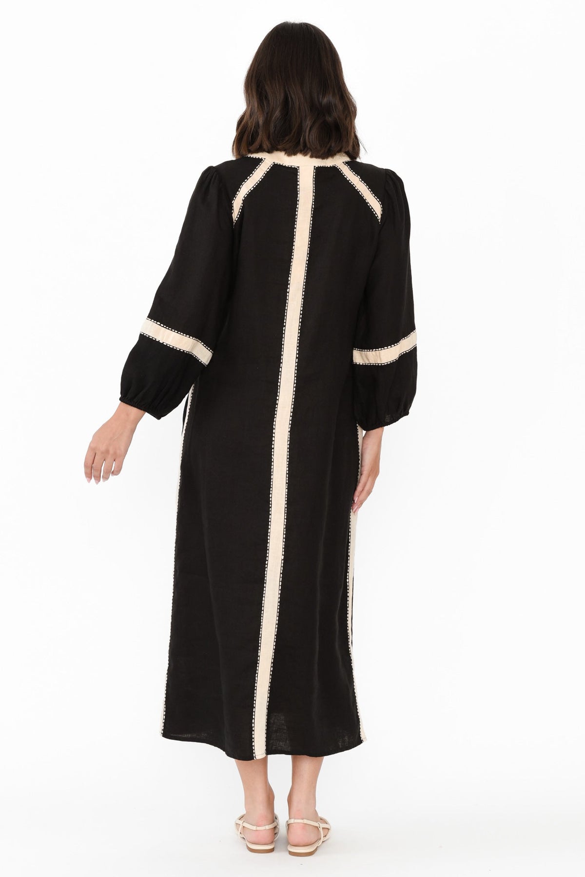 Carolina Black Contrast Linen Tie Dress Side View