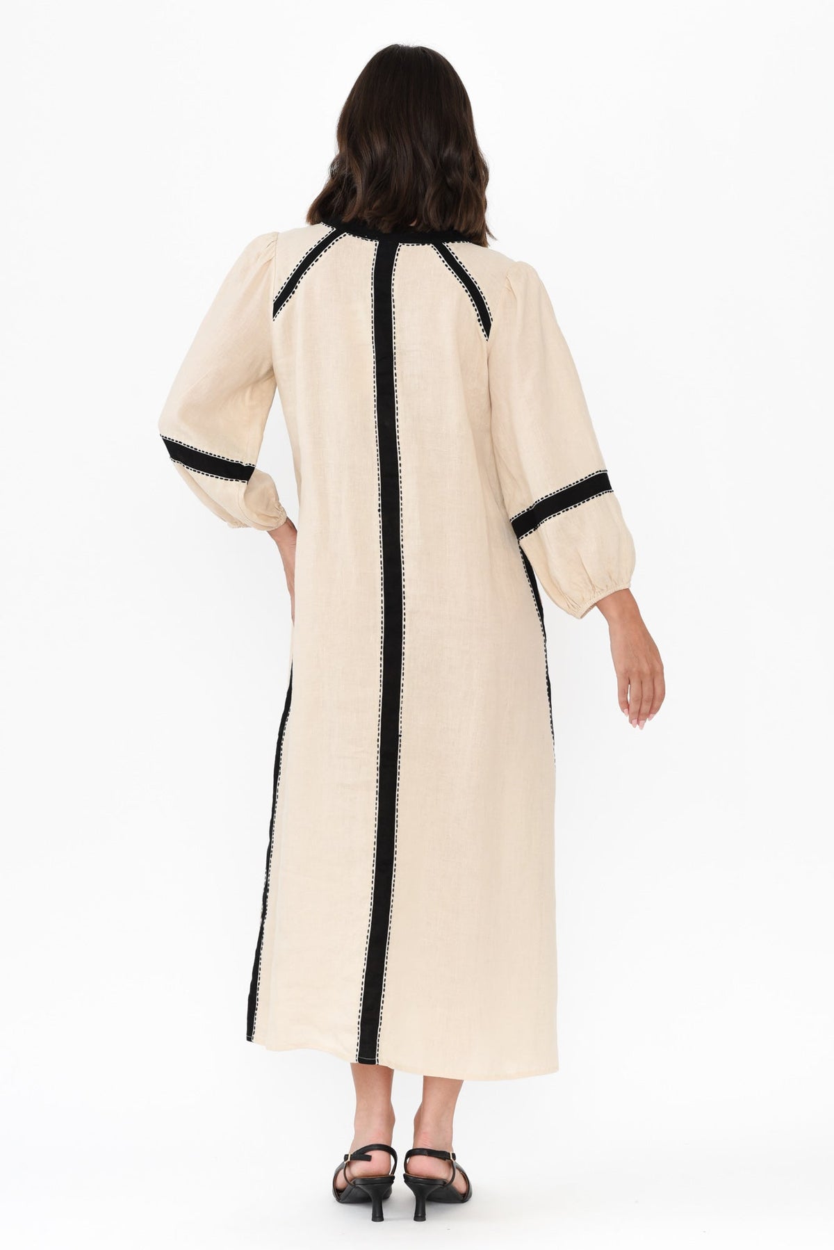Carolina Cream Contrast Linen Tie Dress Side View