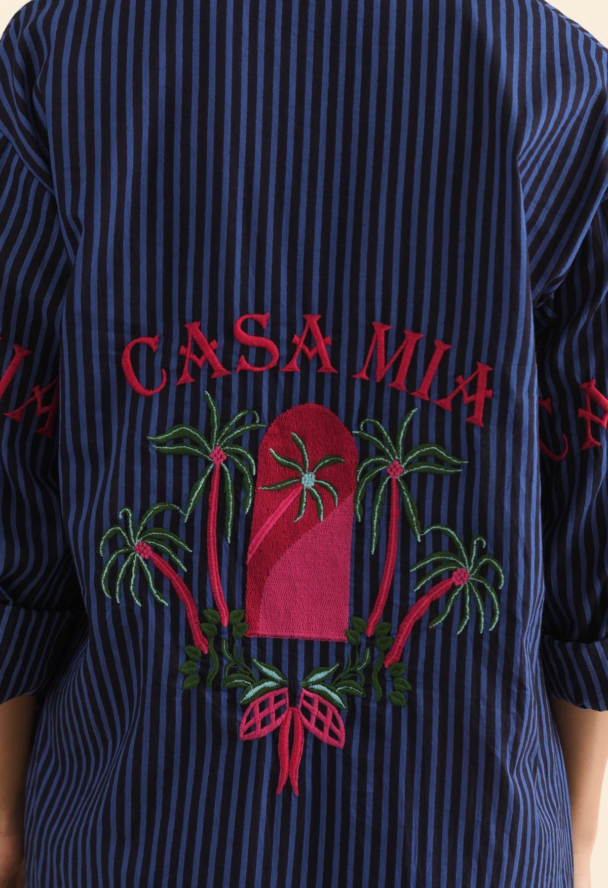 Casa Blue Stripe Cotton Dress Full Length View