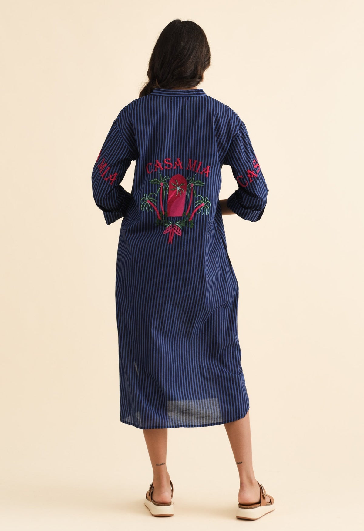 Casa Blue Stripe Cotton Dress Side View