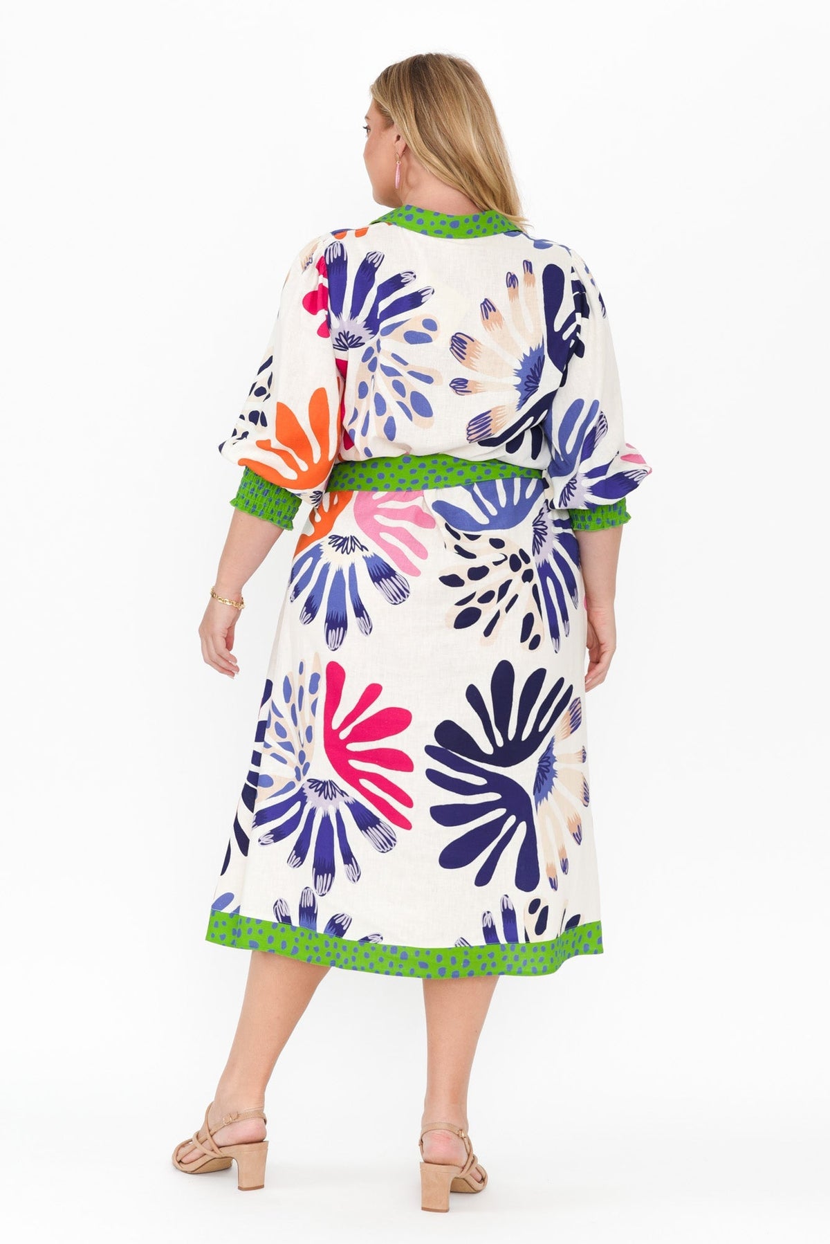 Catalina Cream Abstract Linen Blend Tie Dress Styled View 2
