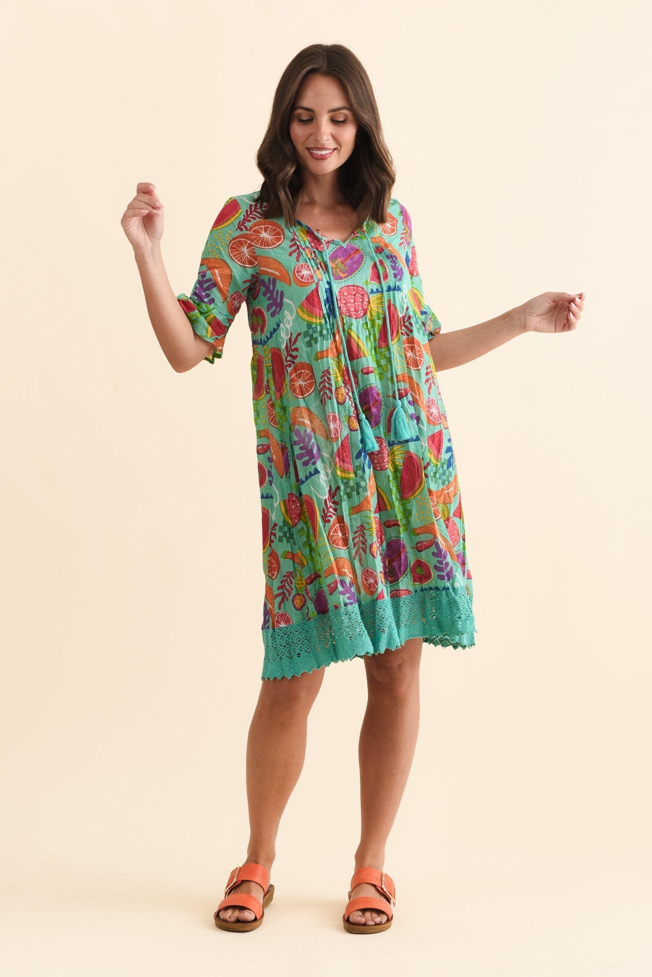 Cayman Blue Fruity Cotton Tunic Dress Front View