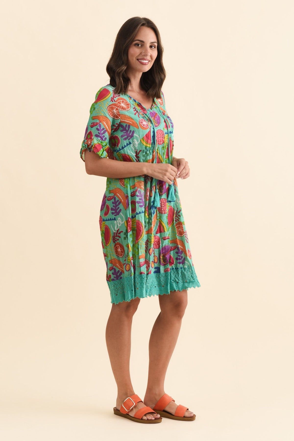 Cayman Blue Fruity Cotton Tunic Dress Back View