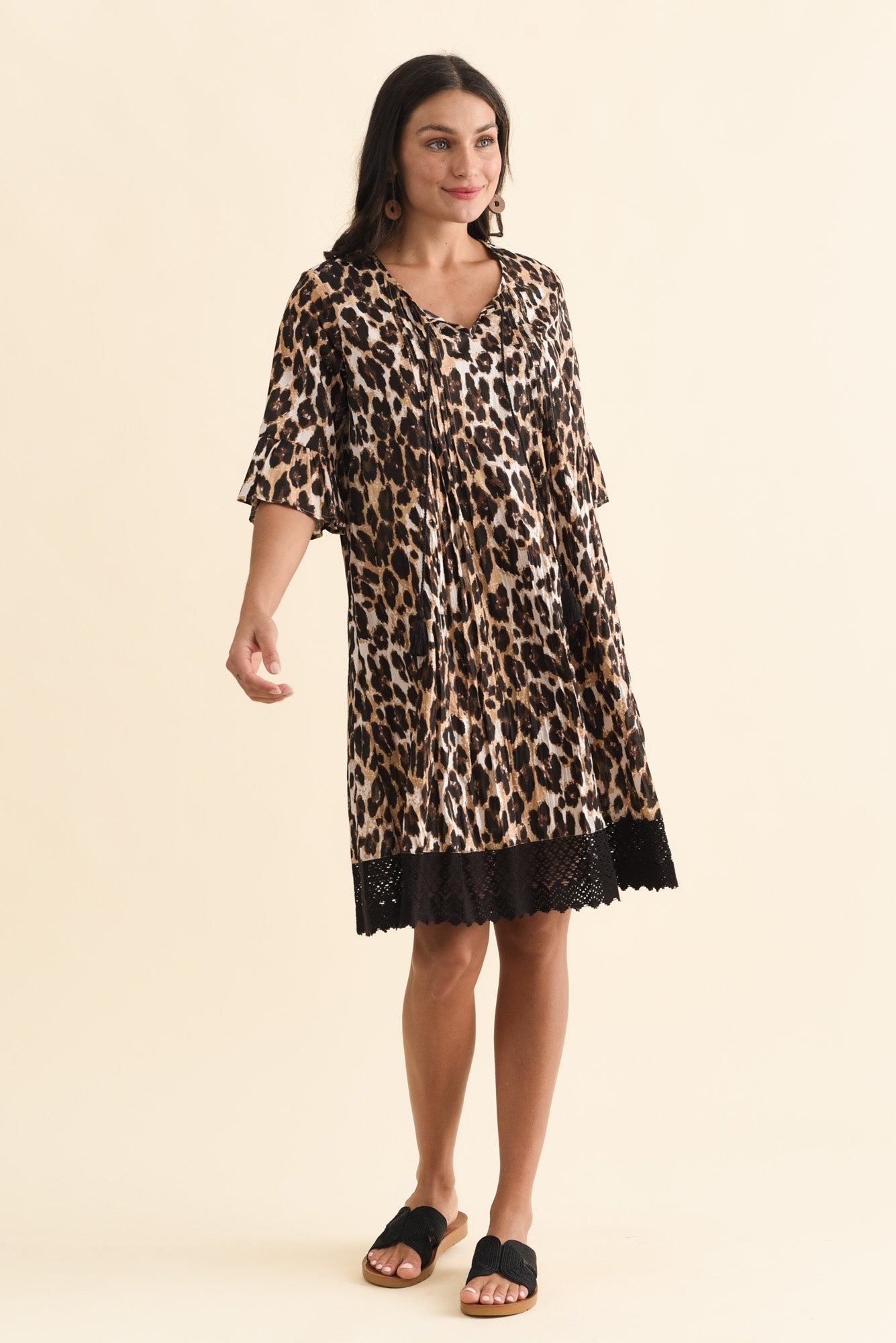 Cayman Brown Leopard Cotton Tunic Dress Front View