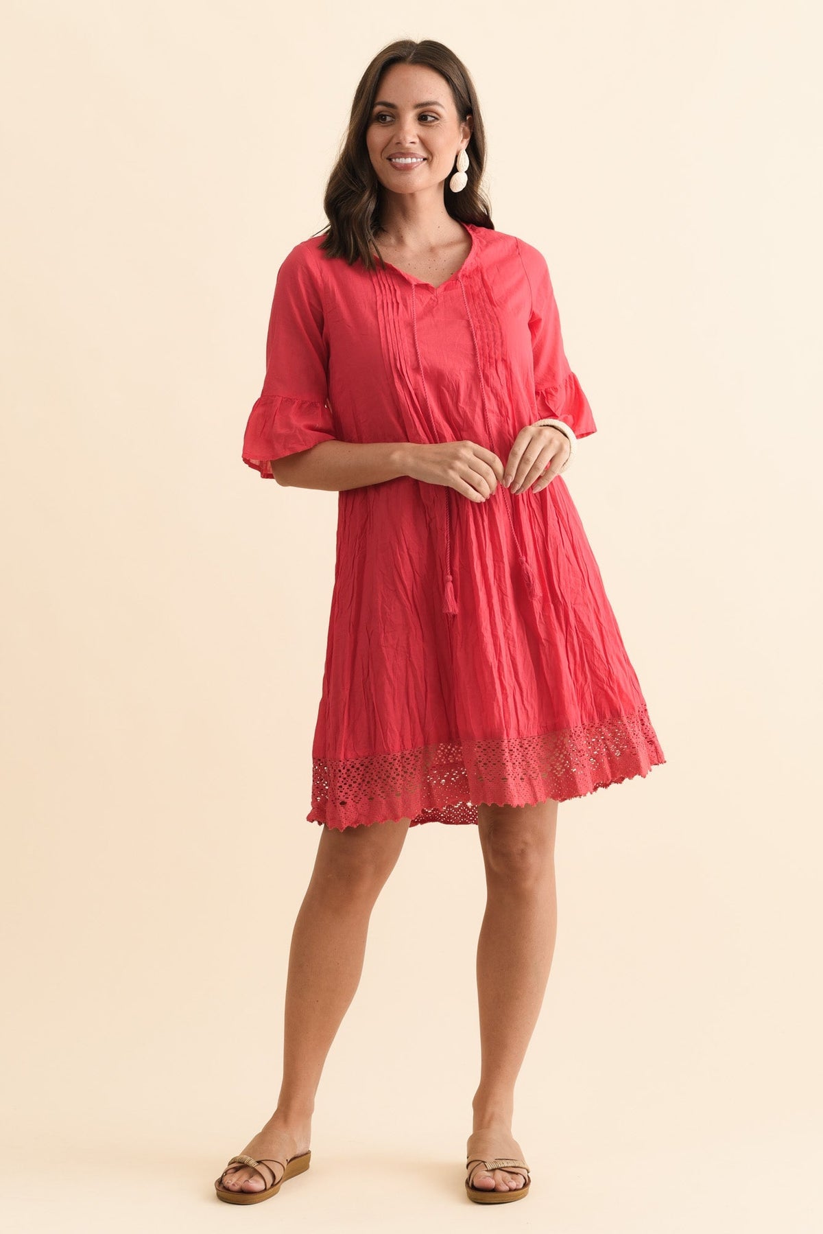 Cayman Cherry Cotton Tunic Dress Full Length View