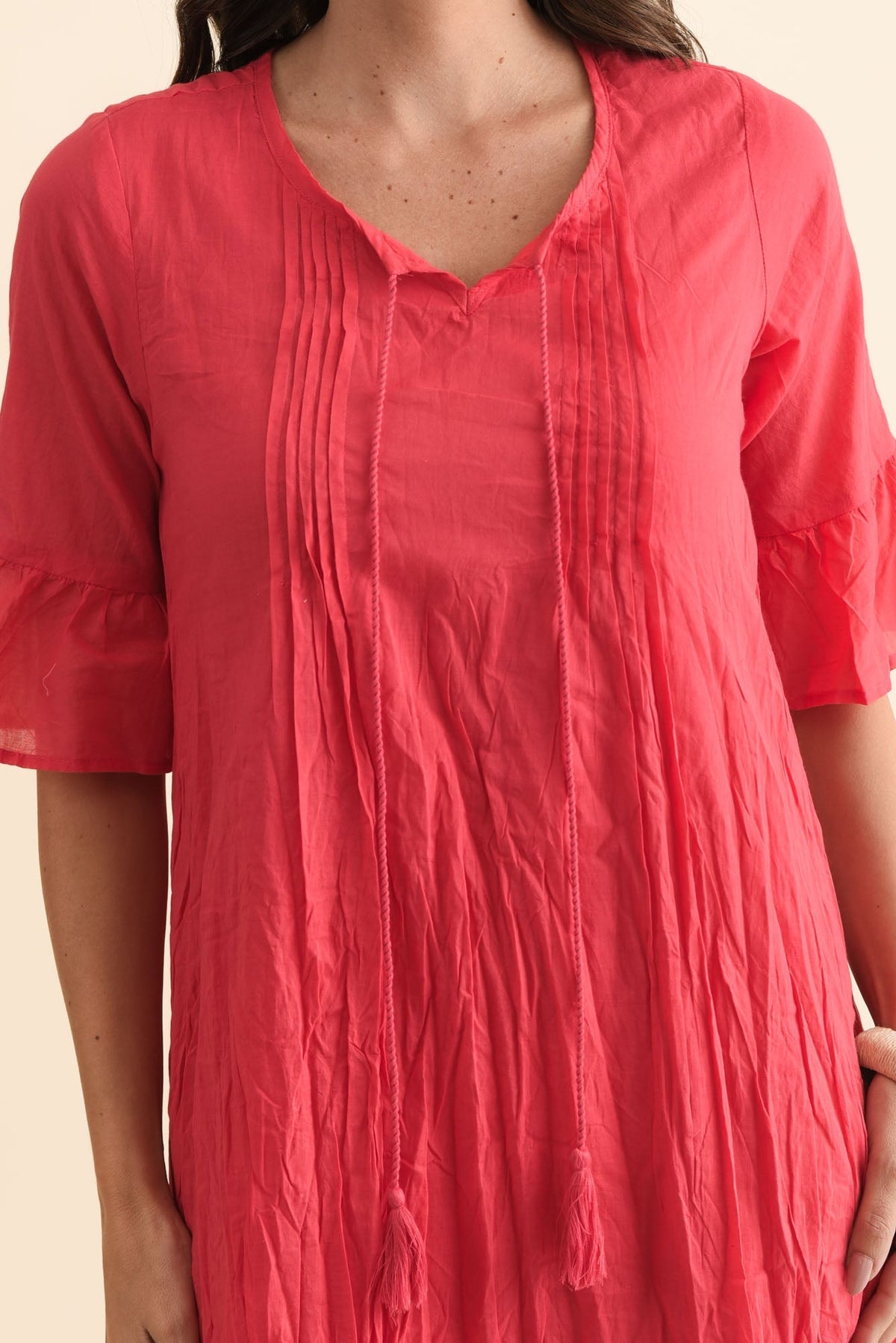 Cayman Cherry Cotton Tunic Dress Detail View