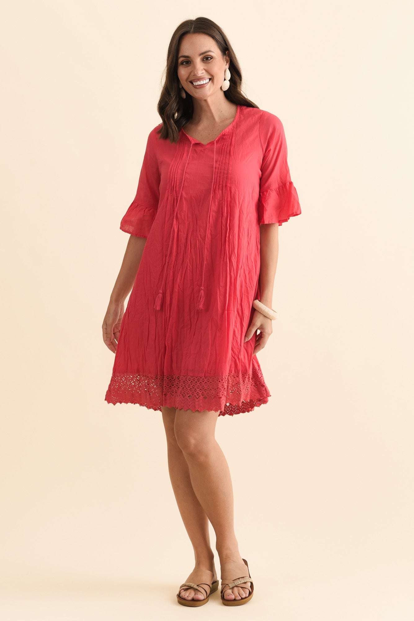 Cayman Cherry Cotton Tunic Dress Front View