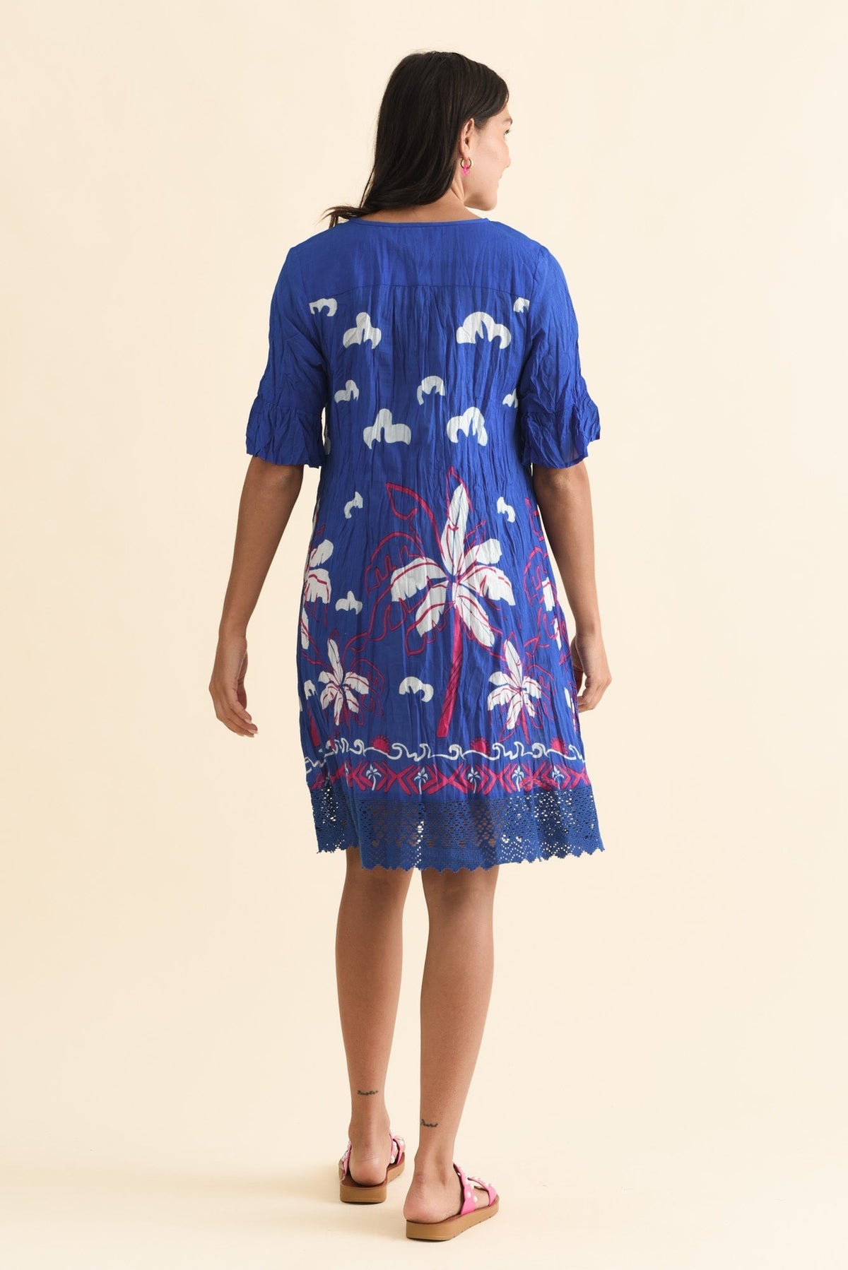 Cayman Cobalt Tropical Cotton Tunic Dress Side View