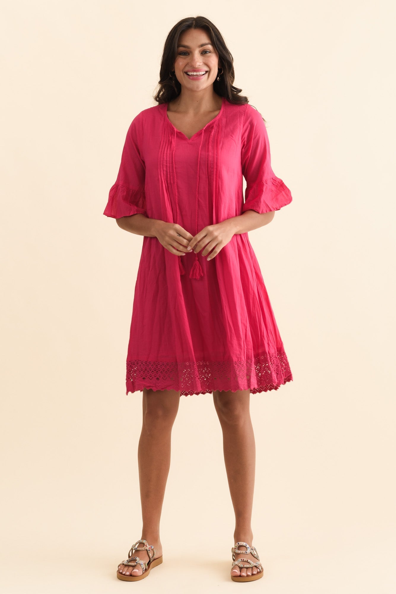 Cayman Fuchsia Cotton Tunic Dress Front View