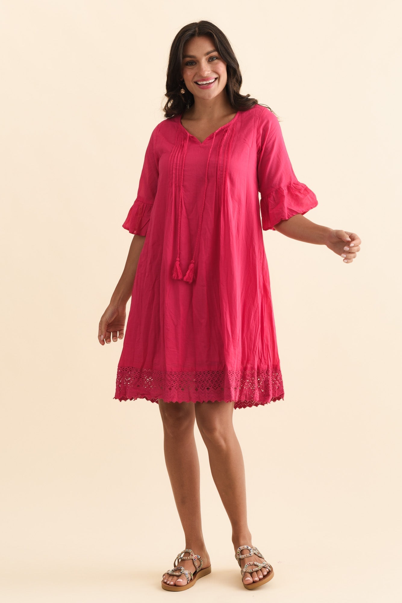 Cayman Fuchsia Cotton Tunic Dress Front View 2