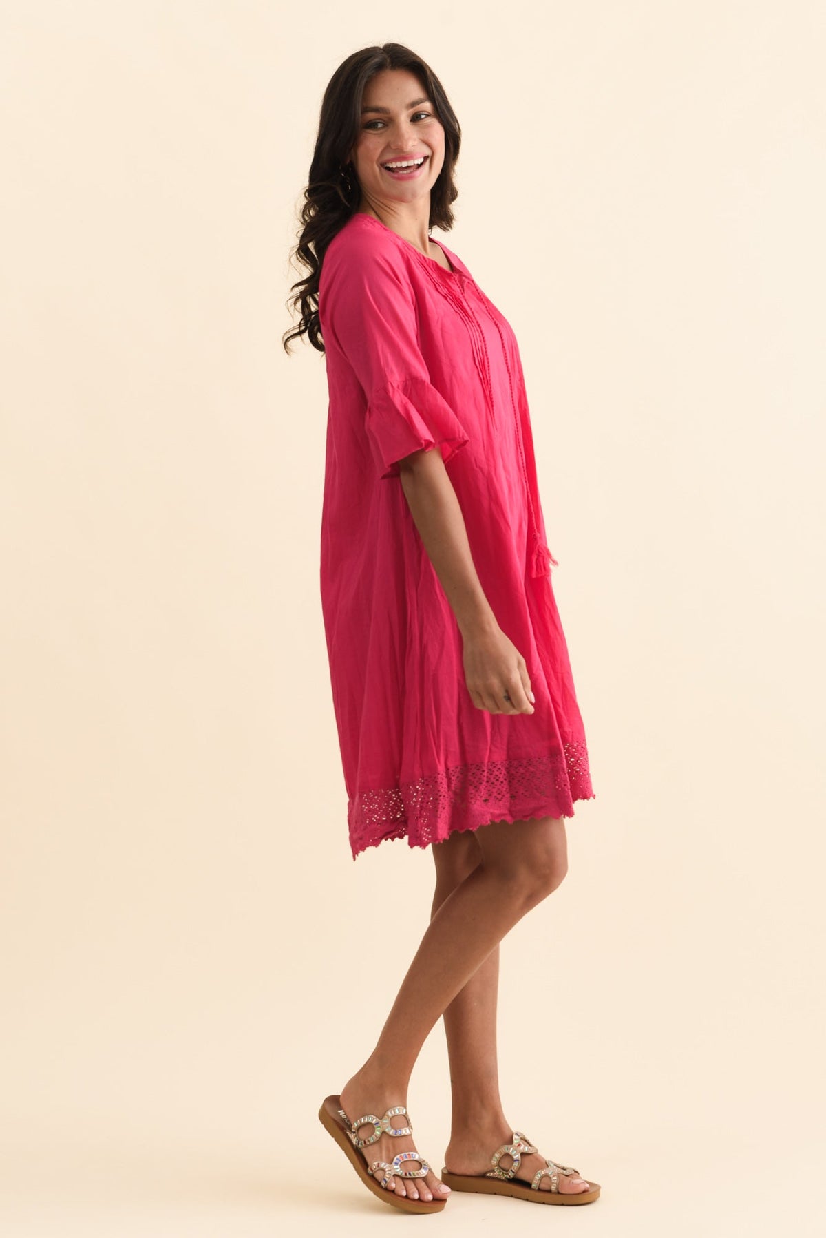 Cayman Fuchsia Cotton Tunic Dress Back View
