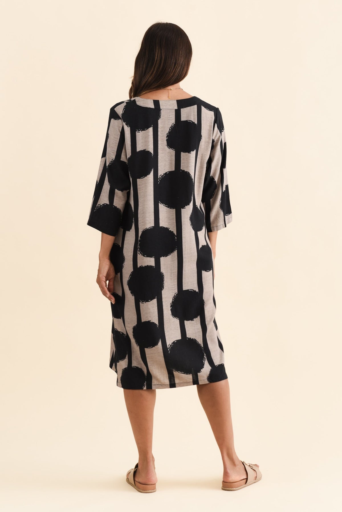 Celine Black Spot Linen Cotton Dress Side View