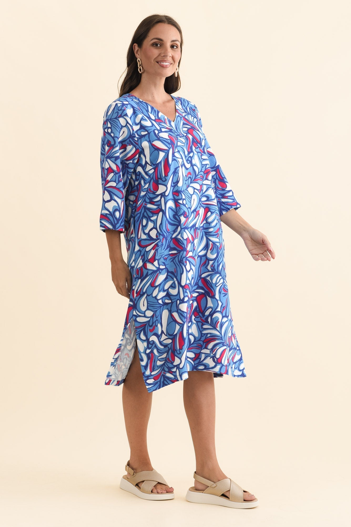 Celine Blue Ripple Linen Cotton Dress Back View