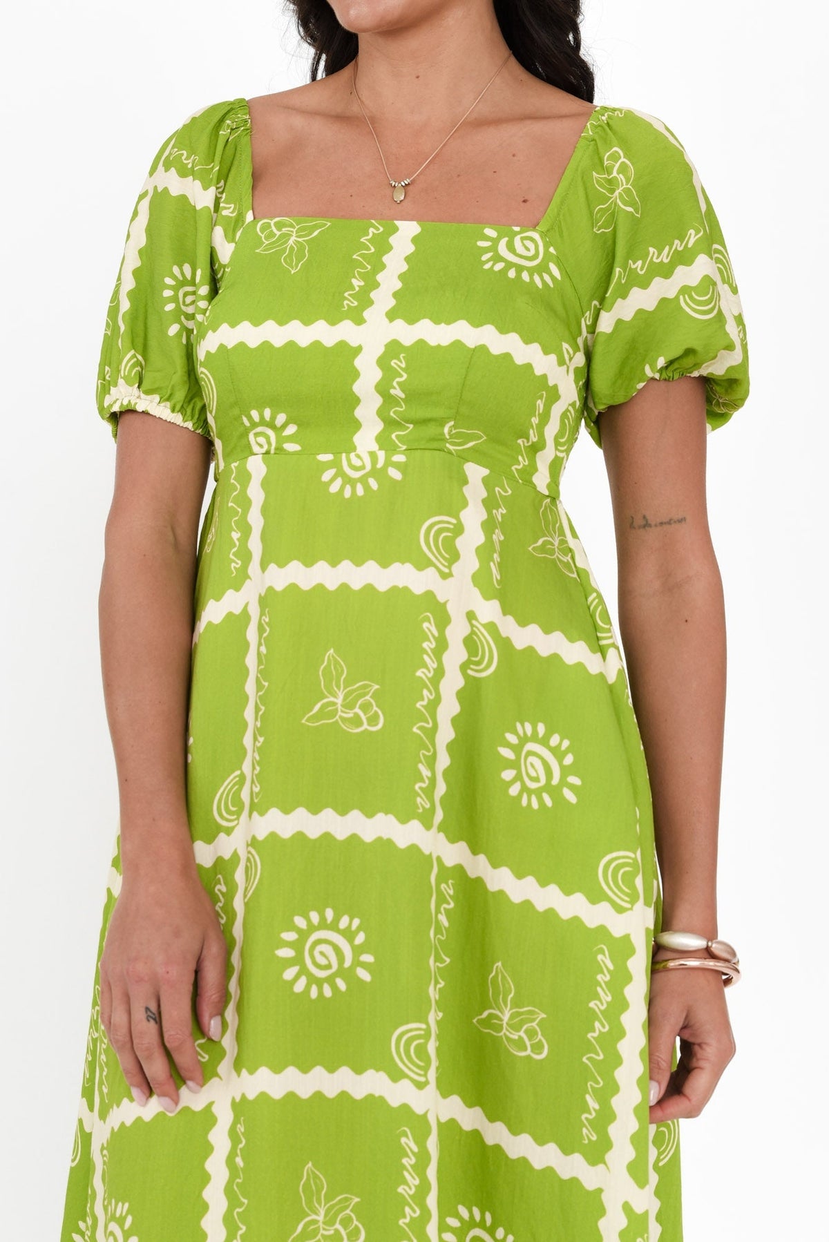 Charlotte Green Tile Maxi Dress Detail View
