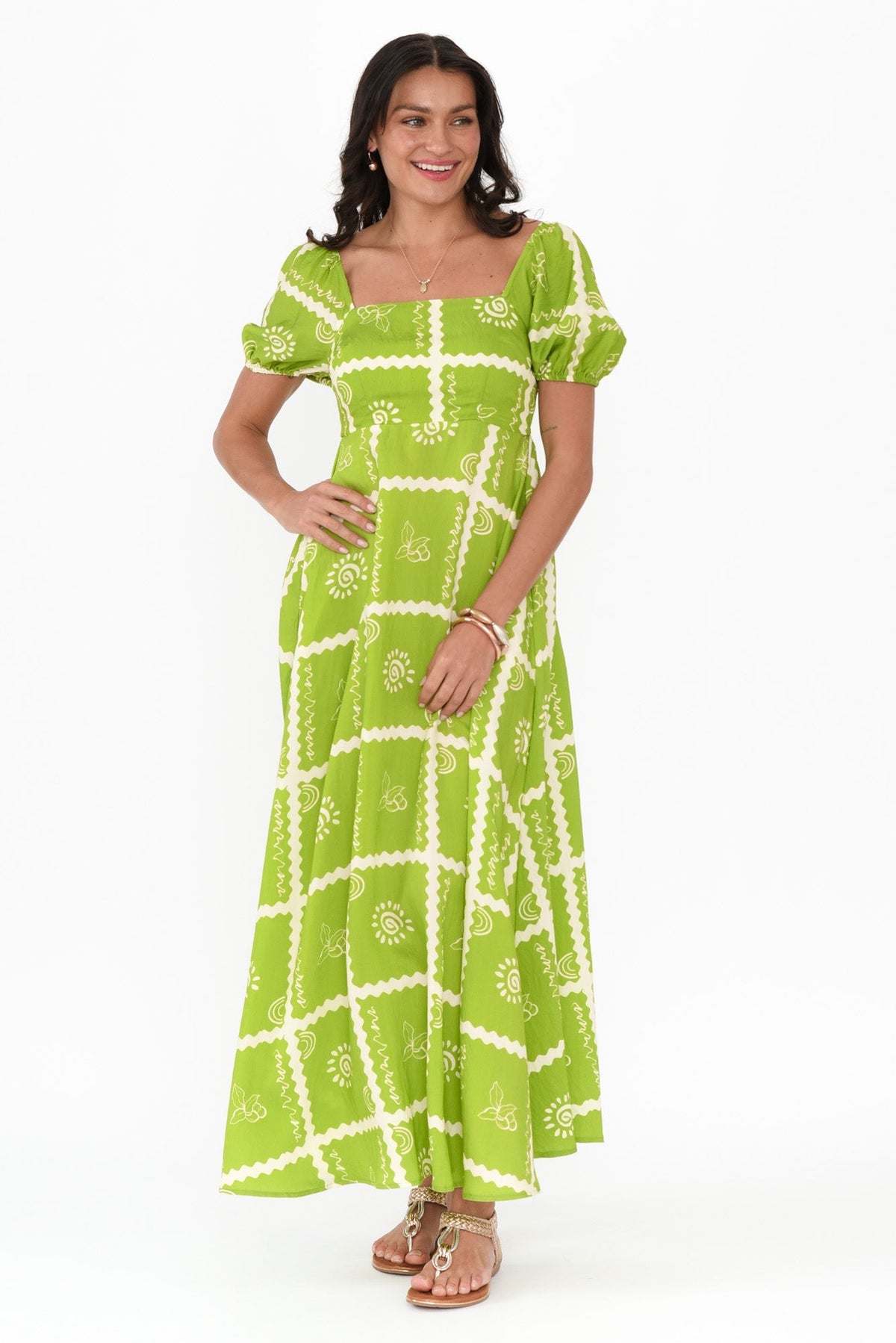 Charlotte Green Tile Maxi Dress Full Length View