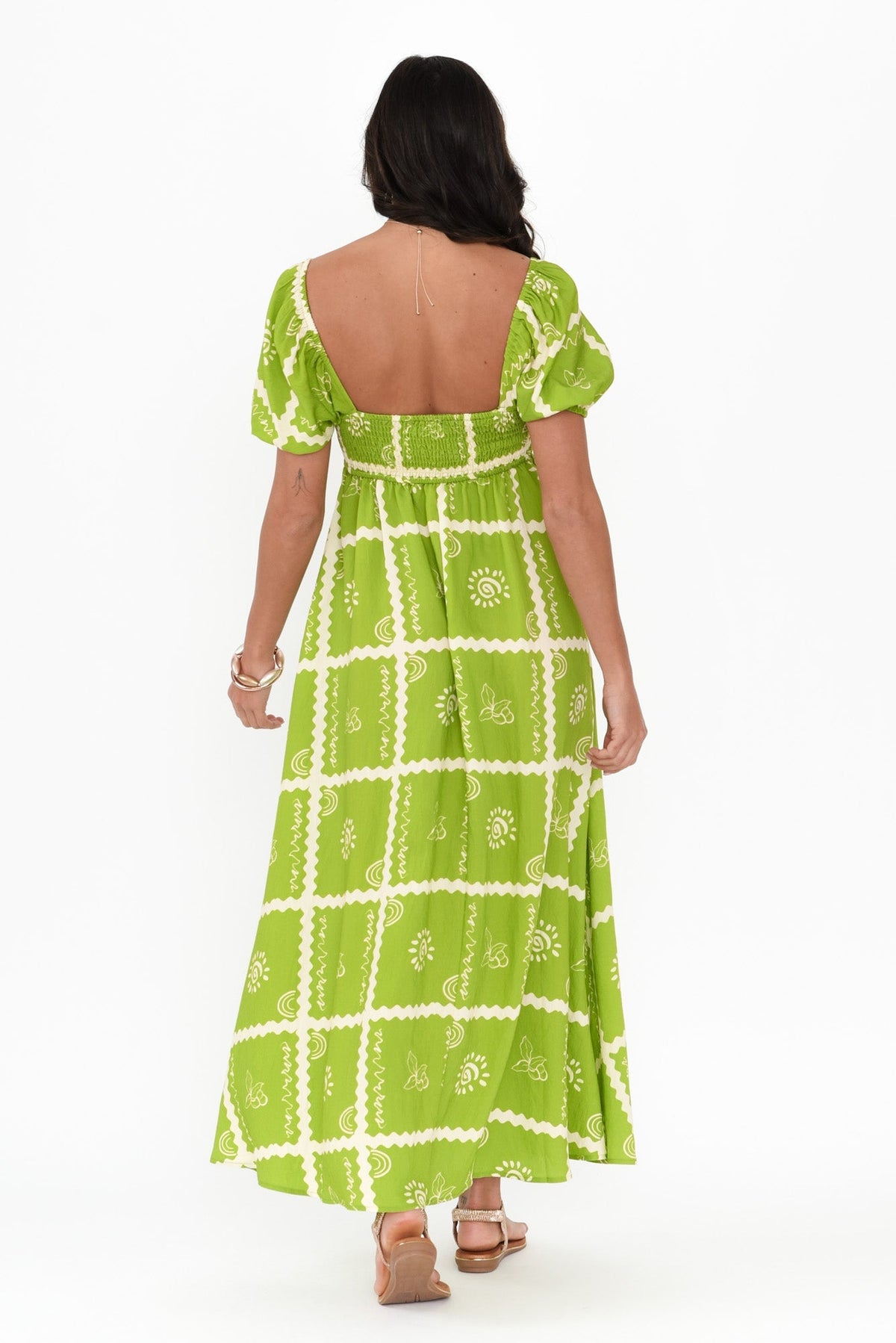 Charlotte Green Tile Maxi Dress Side View