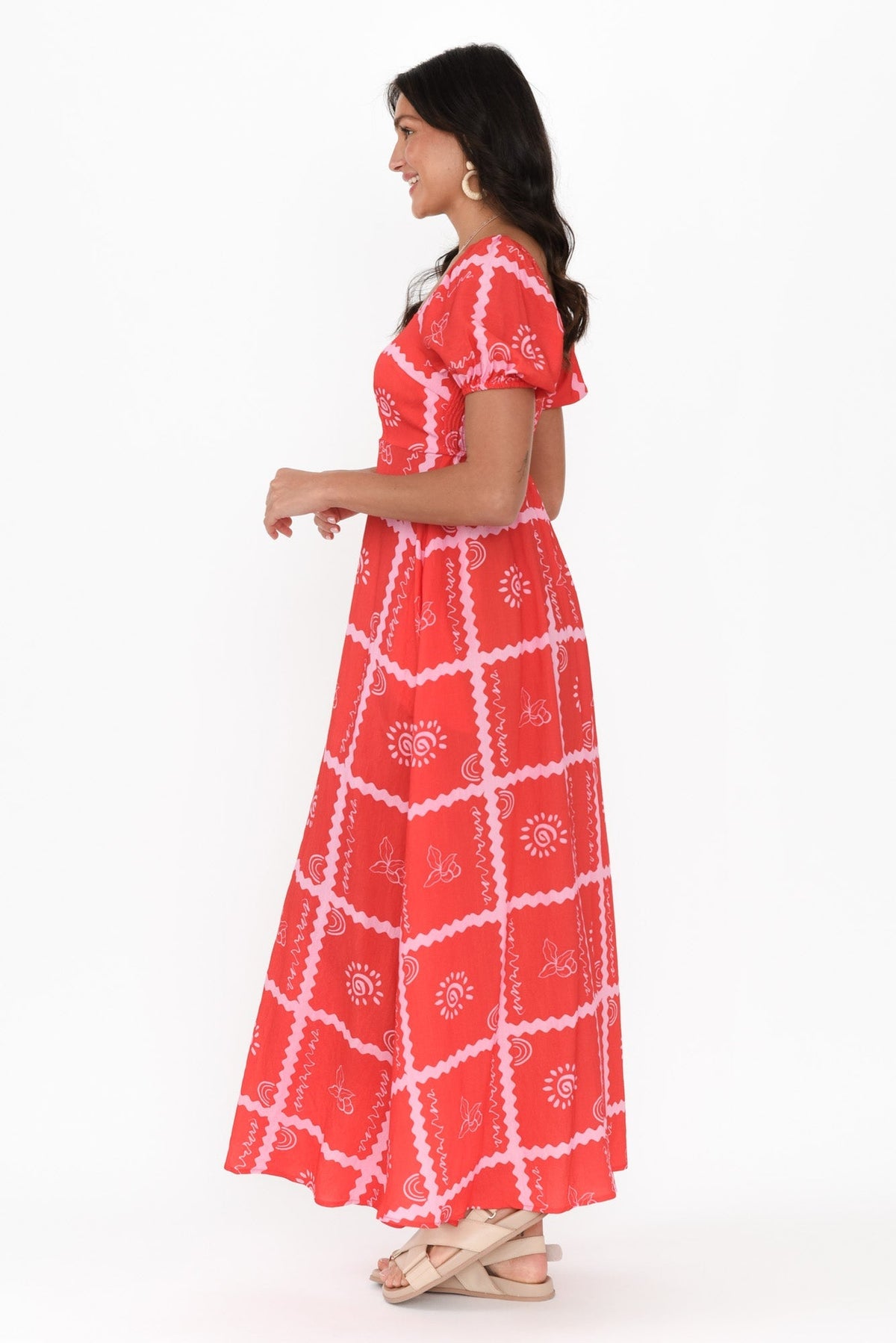 Charlotte Red Tile Maxi Dress Back View