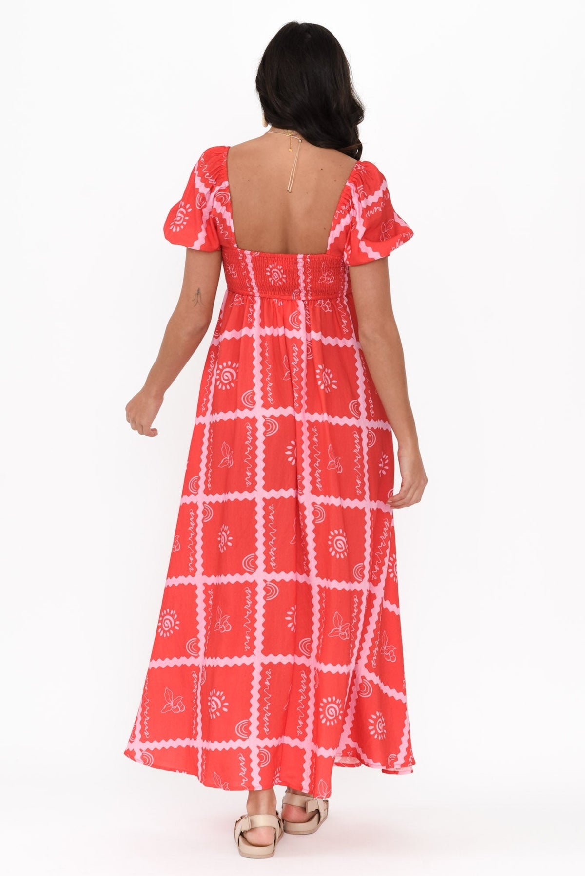 Charlotte Red Tile Maxi Dress Side View
