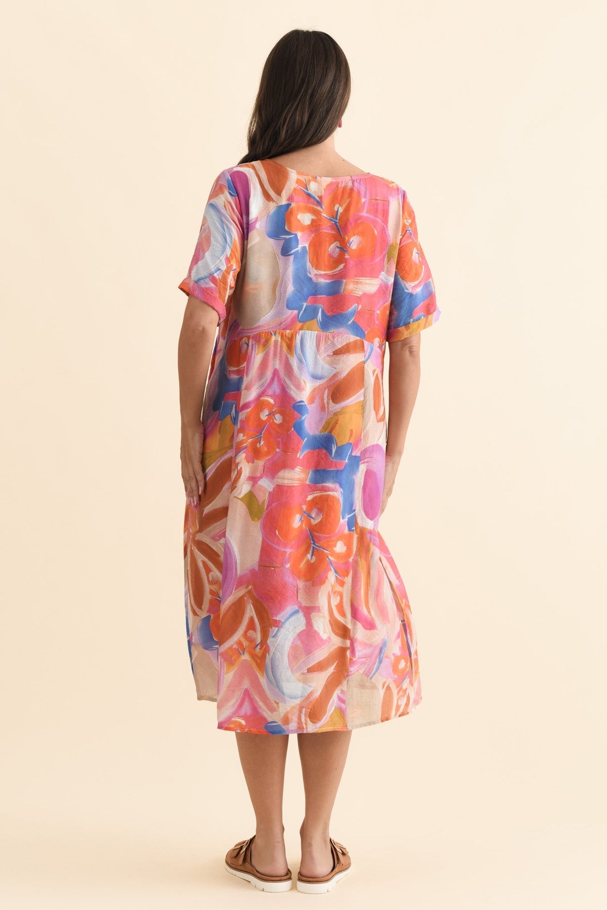Christie Orange Floral Pocket Dress Side View
