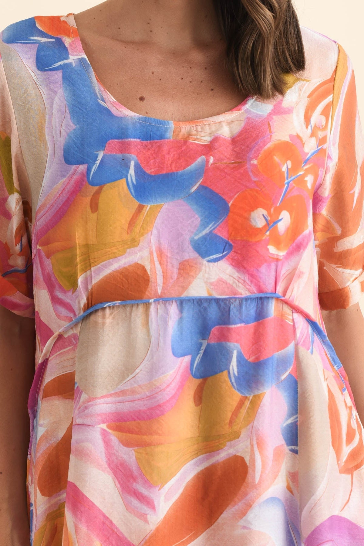 Christie Orange Floral Pocket Dress Detail View