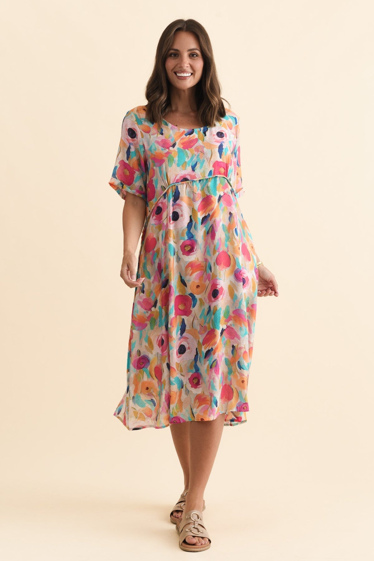 Christie Pink Floral Pocket Dress Front View