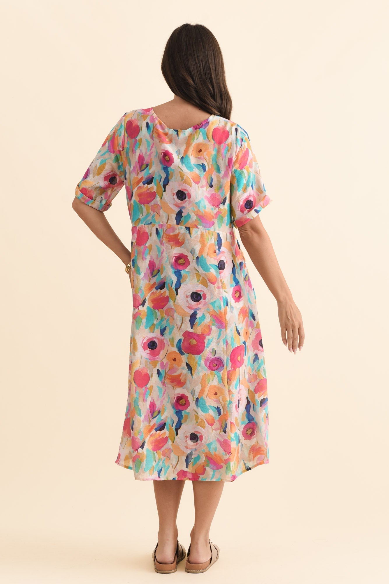 Christie Pink Floral Pocket Dress Side View