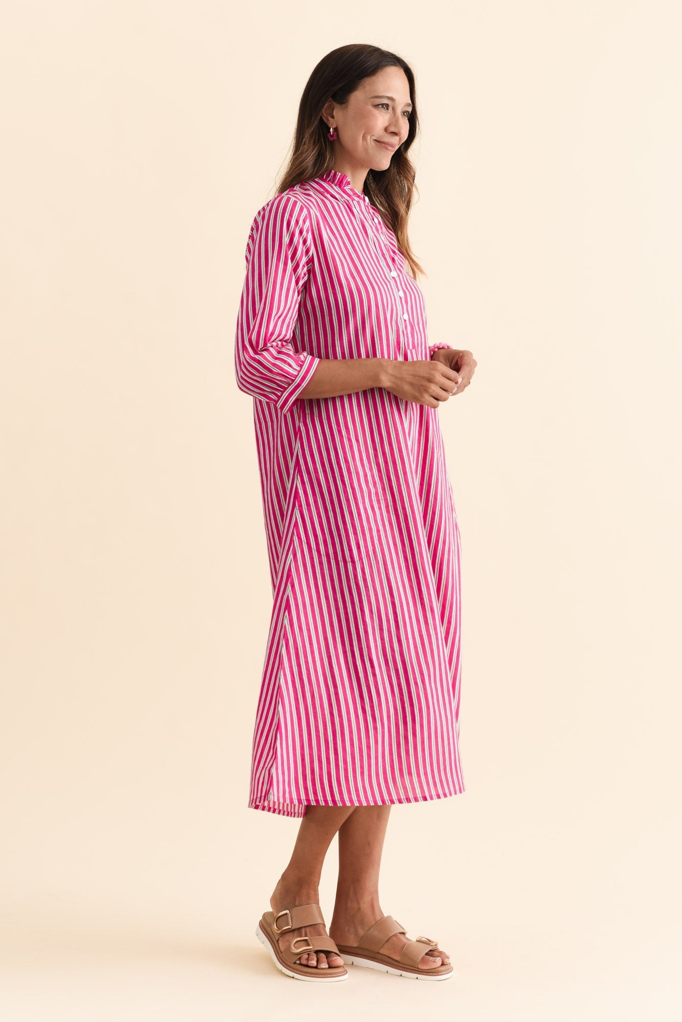 Clive Pink Stripe Cotton Dress Back View