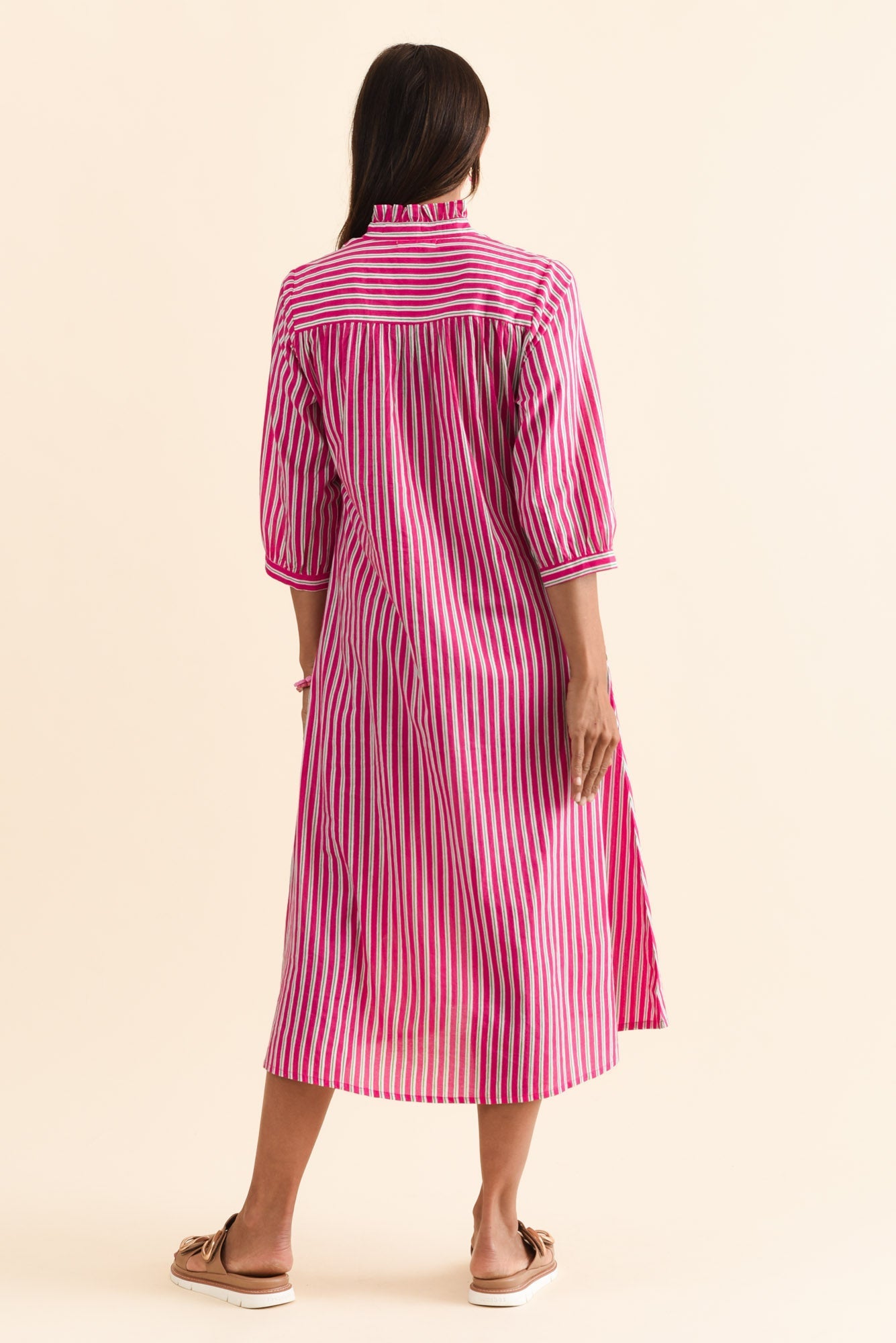Clive Pink Stripe Cotton Dress Side View