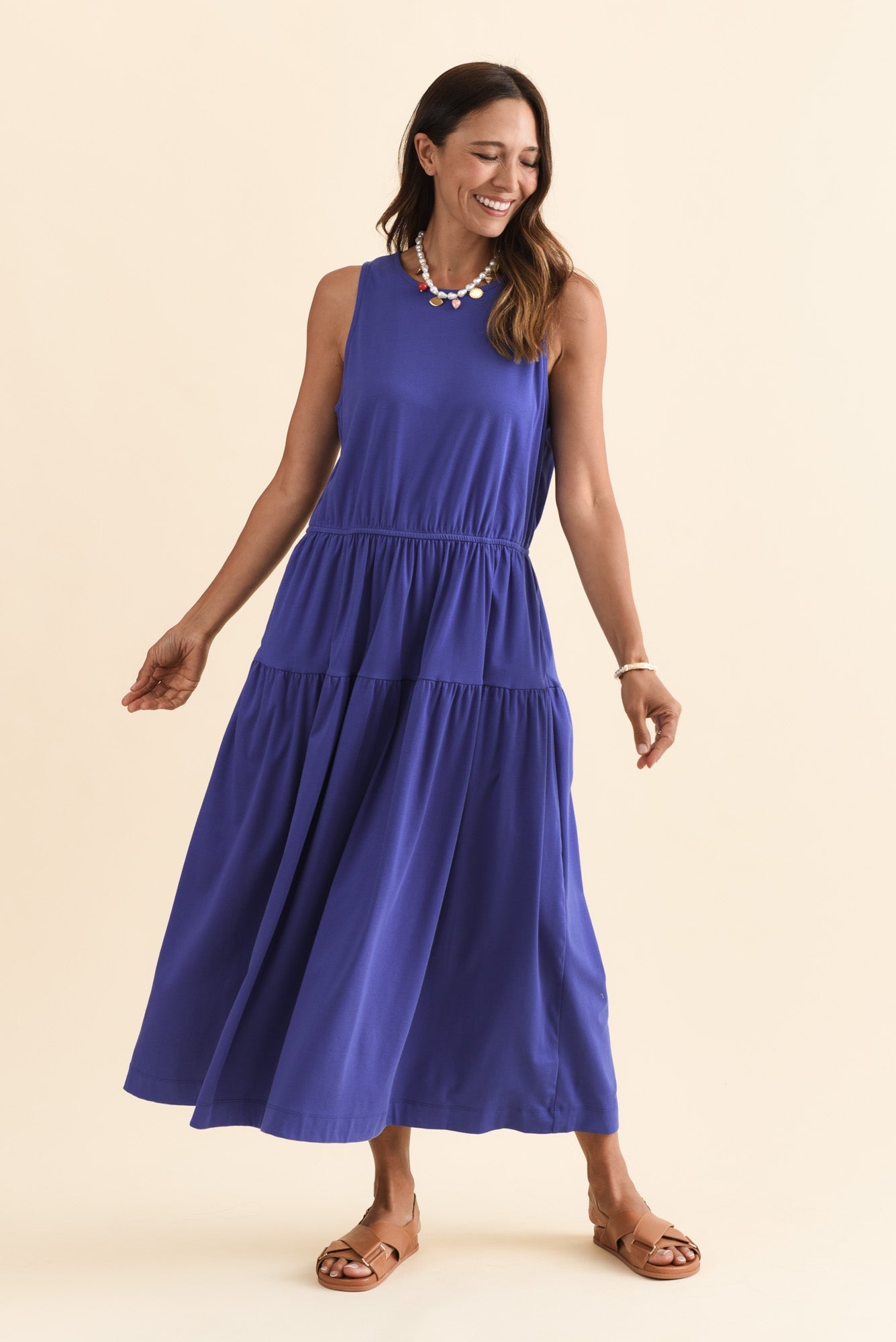 Coco Blue Cotton Tier Dress Front View