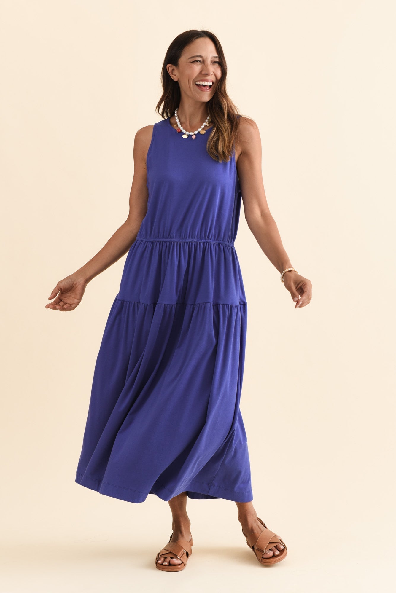 Coco Blue Cotton Tier Dress Front View 2