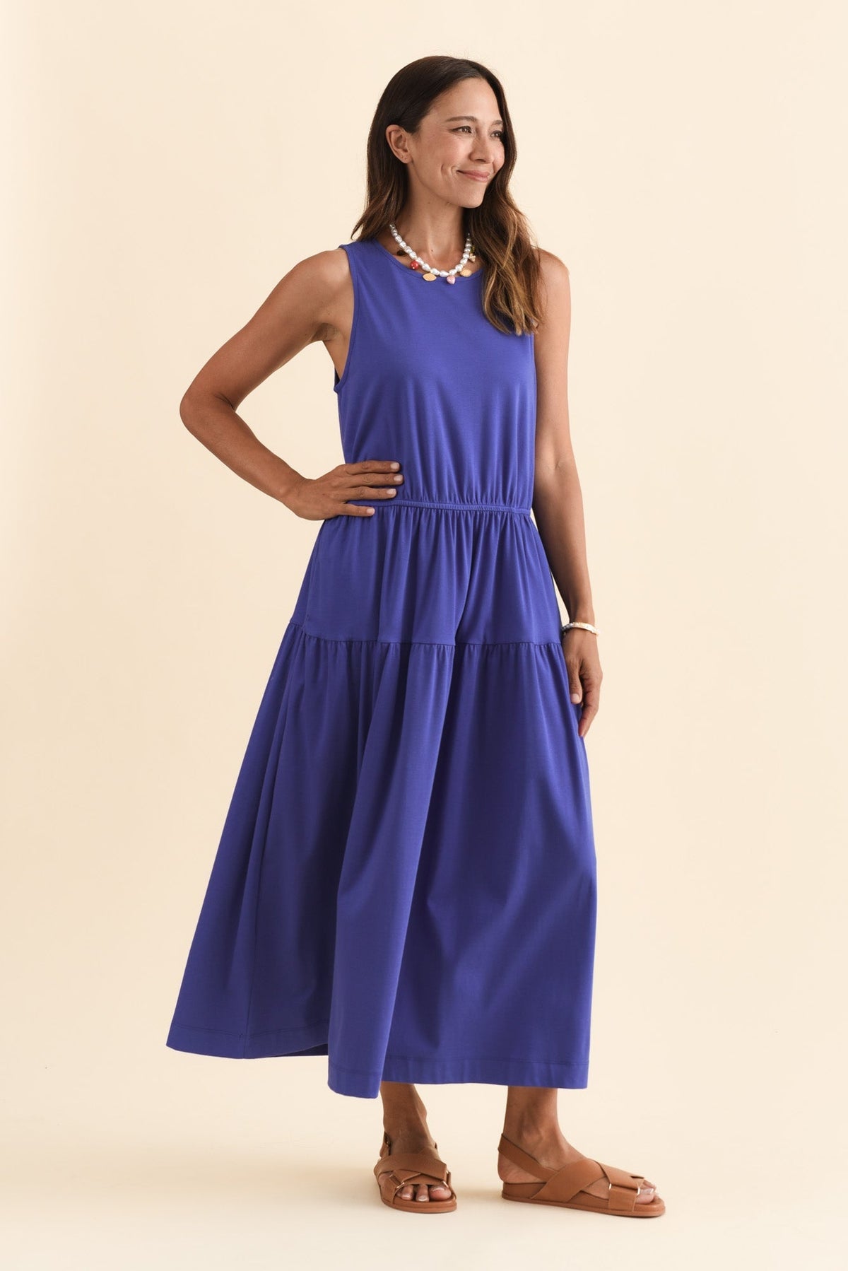 Coco Blue Cotton Tier Dress Back View