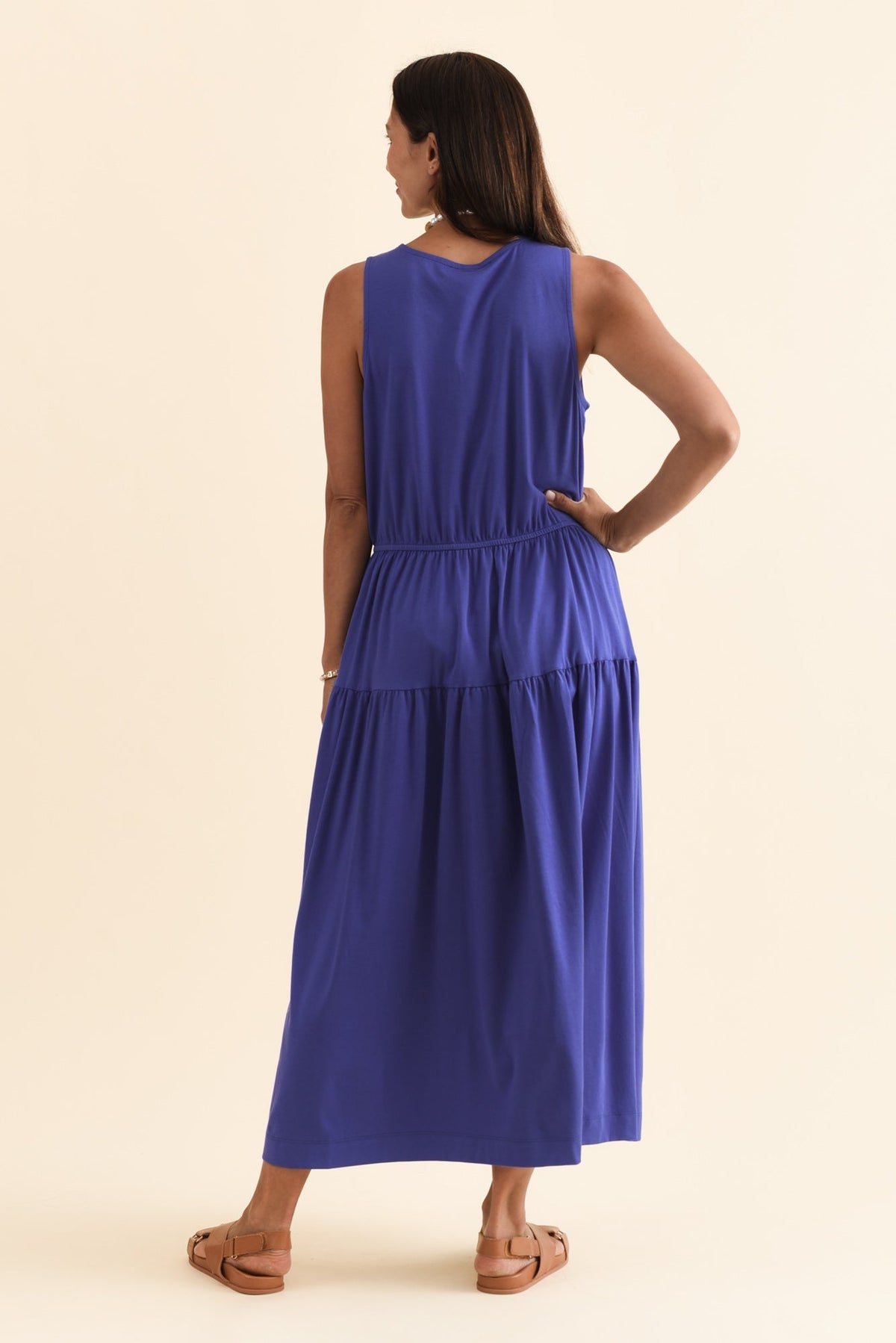 Coco Blue Cotton Tier Dress Side View