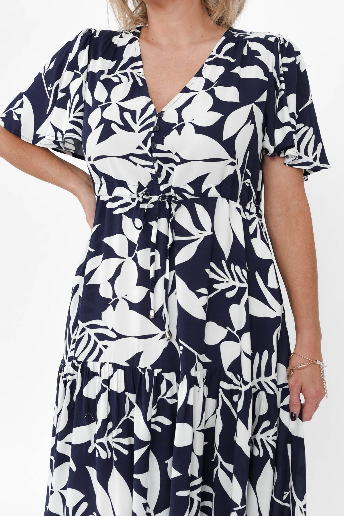 Cooper Navy Floral Tier Dress Full Length View