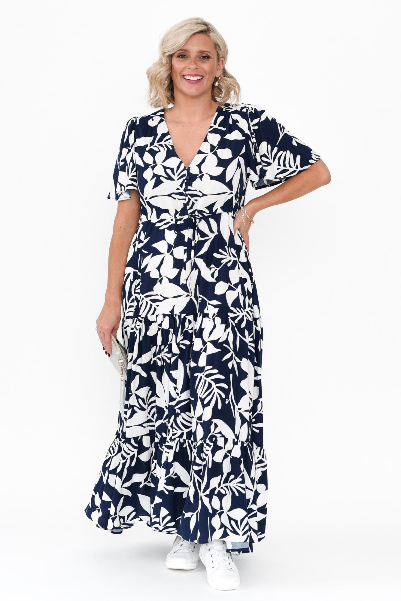 Cooper Navy Floral Tier Dress Front View